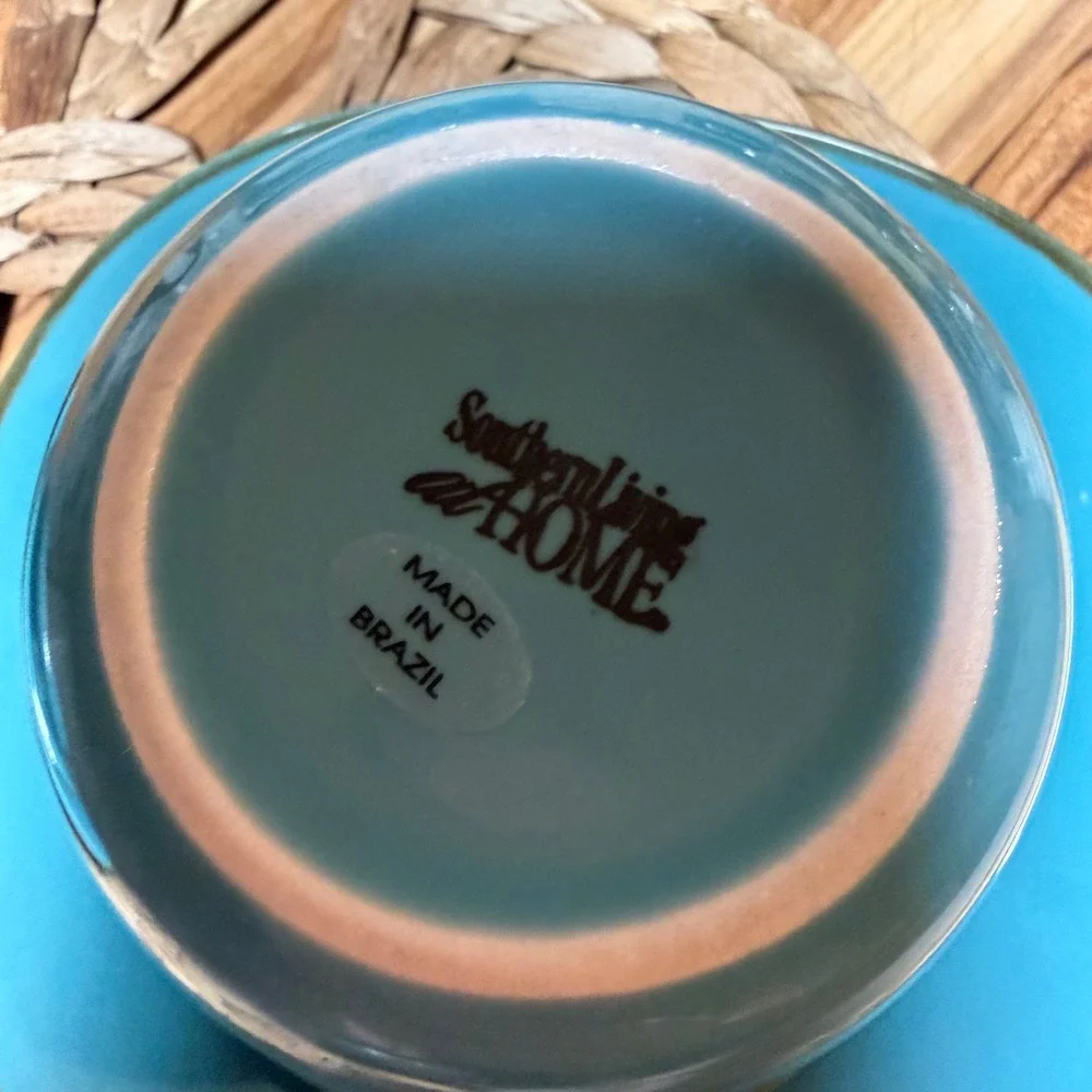 Southern Living at Home Turquoise Blue Wavy Snack Bowl Saucer Set of 2 Brazil